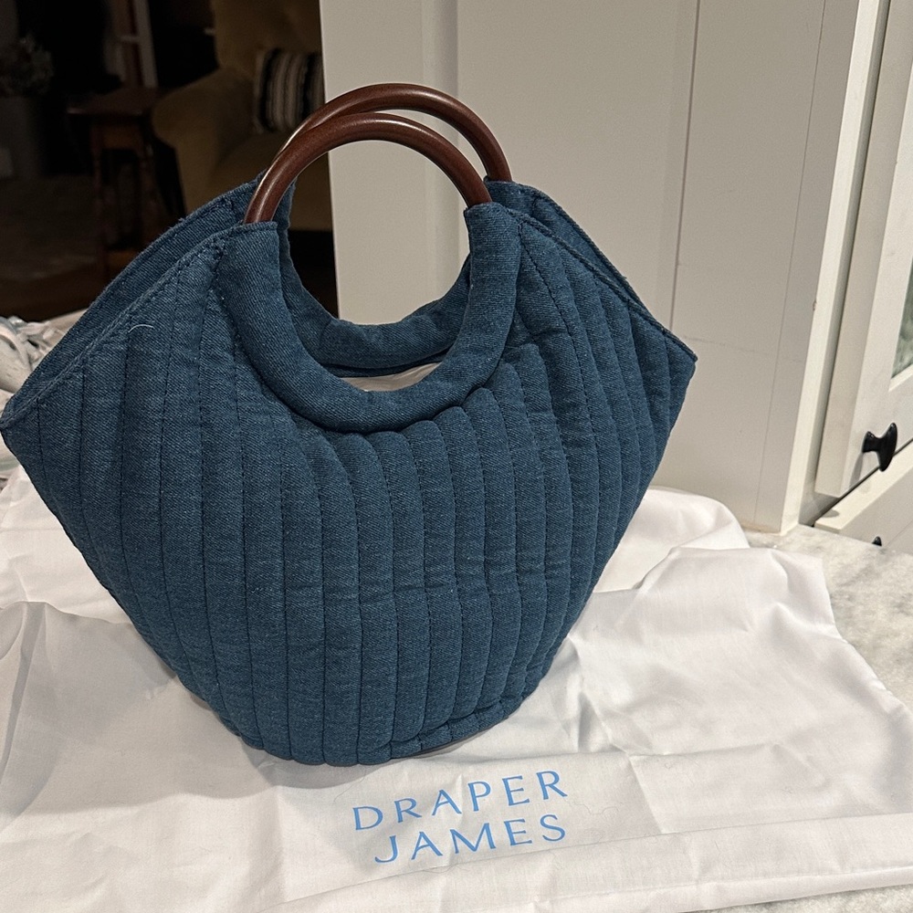 Draper James denim Quilted Bag with Wood Handles